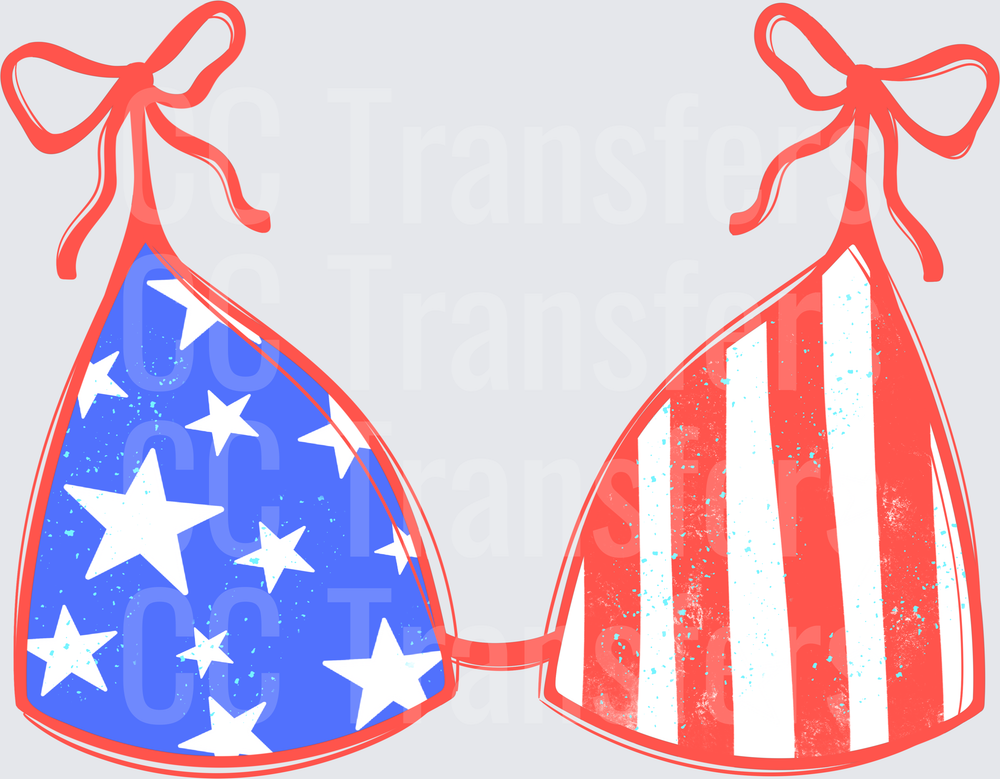 Patriotic Stars and Stripes Bikini Top with Bow Ties (DTF)