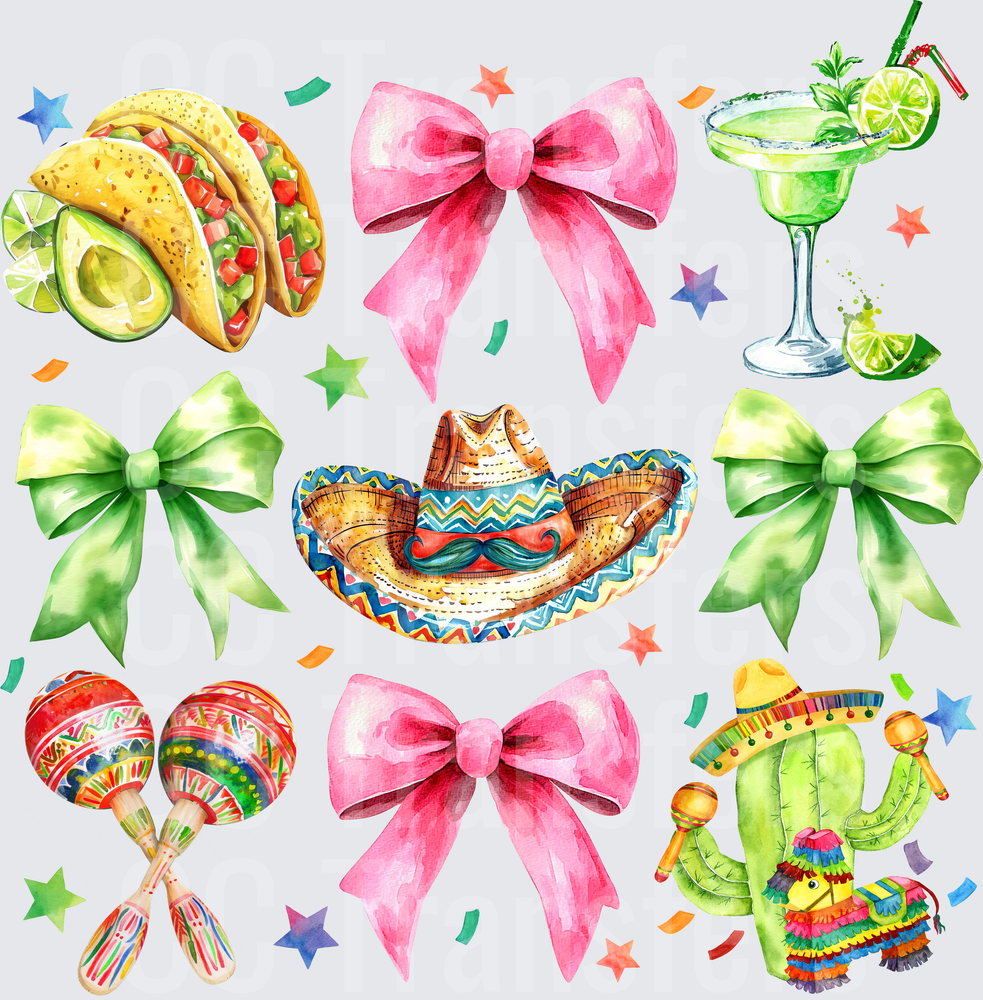 Fiesta Coquette Bows Tacos Margarita Sombrero Bundle (DTF)