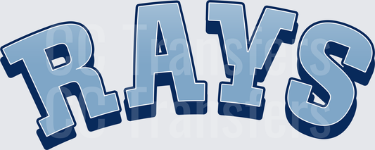 Arched Bold Blue Letters RAYS Wordmark Design (DTF)
