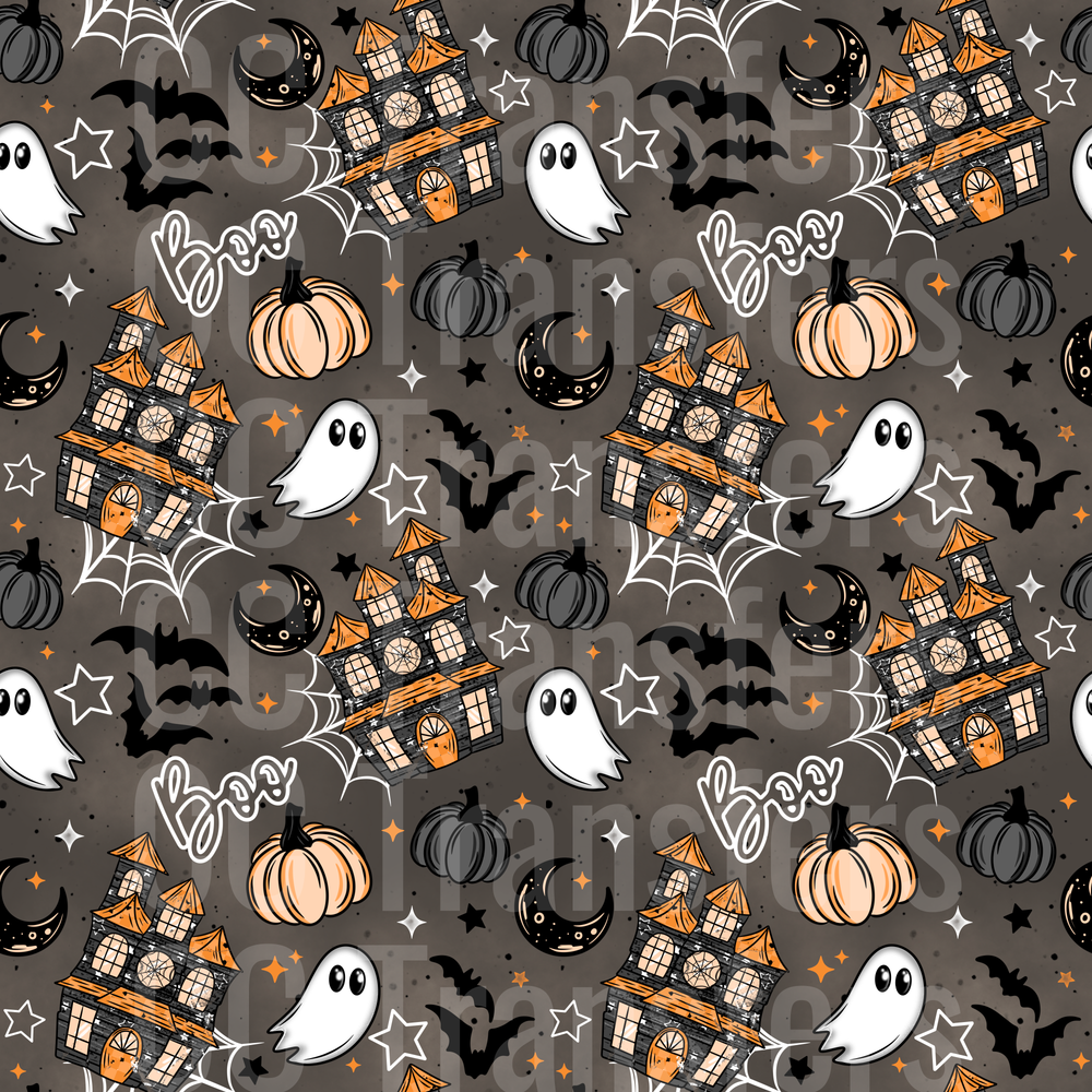 Halloween Haunted House Ghost Pumpkin Bat Pattern (DTF)