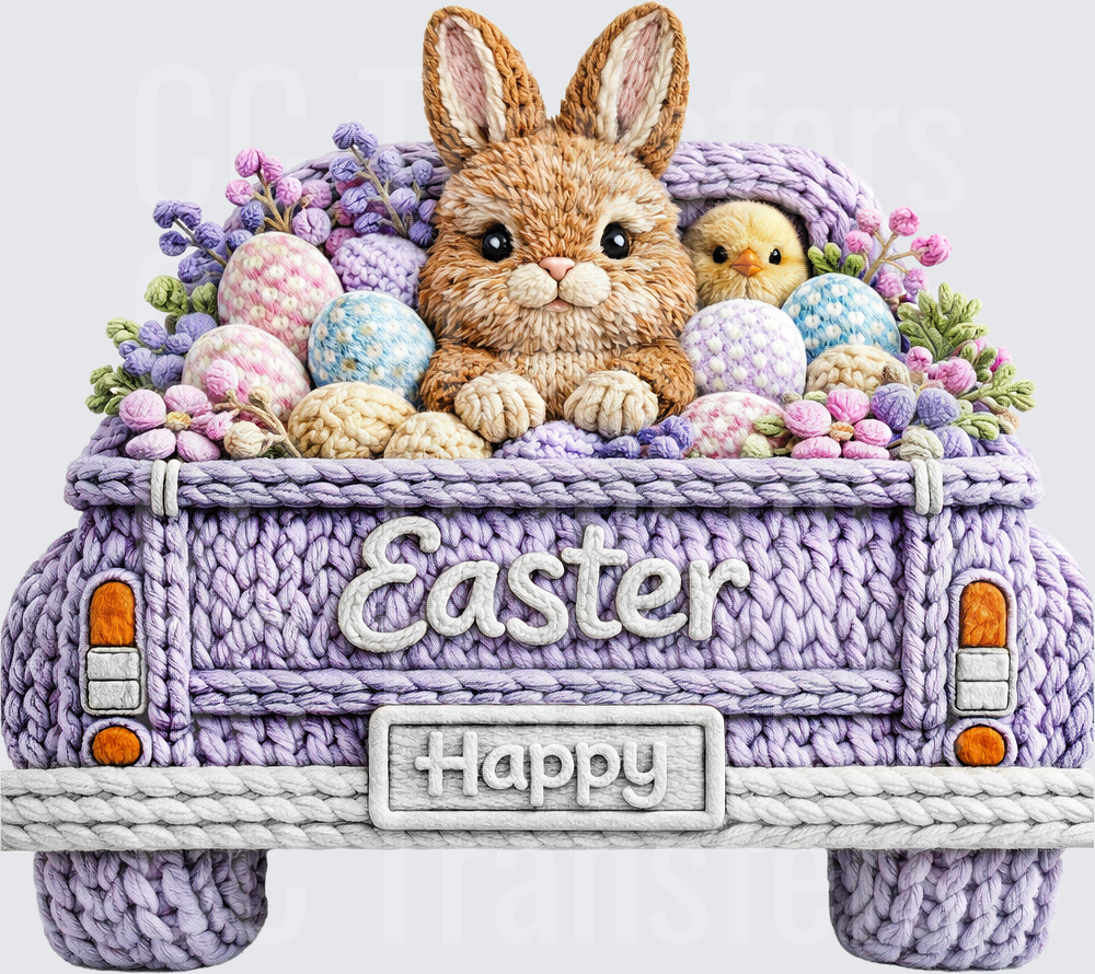 Happy Easter Knit Truck Bunny Chick Eggs Floral (DTF)