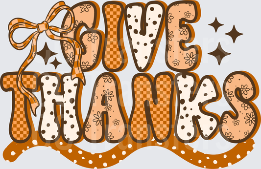 Give Thanks Groovy Retro Bow Patchwork Letters (DTF)