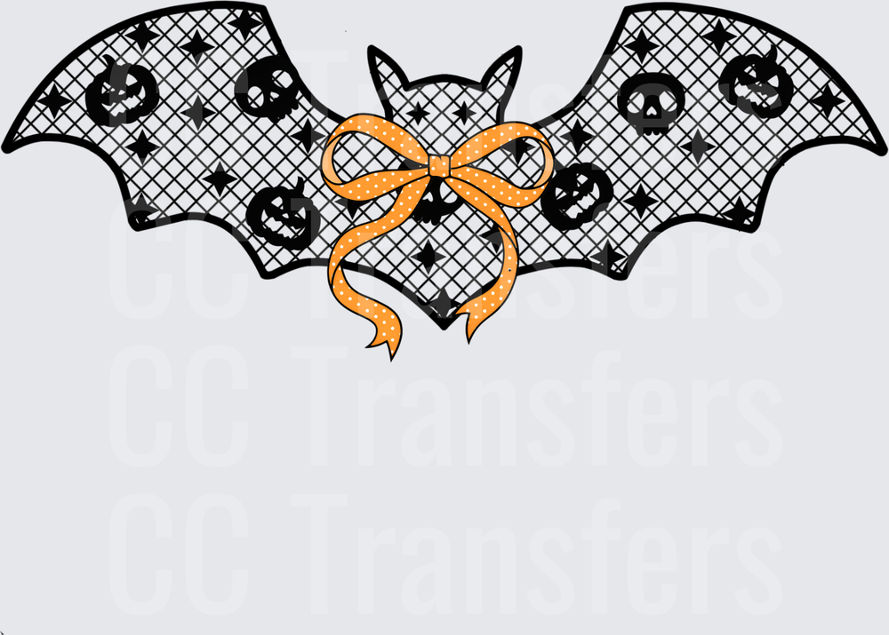 Halloween Lace Bat with Orange Bow Jack-o-Lantern Skulls (DTF)