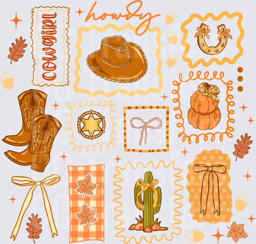 Fall Cowgirl Howdy Western Autumn Elements Sheet (DTF)