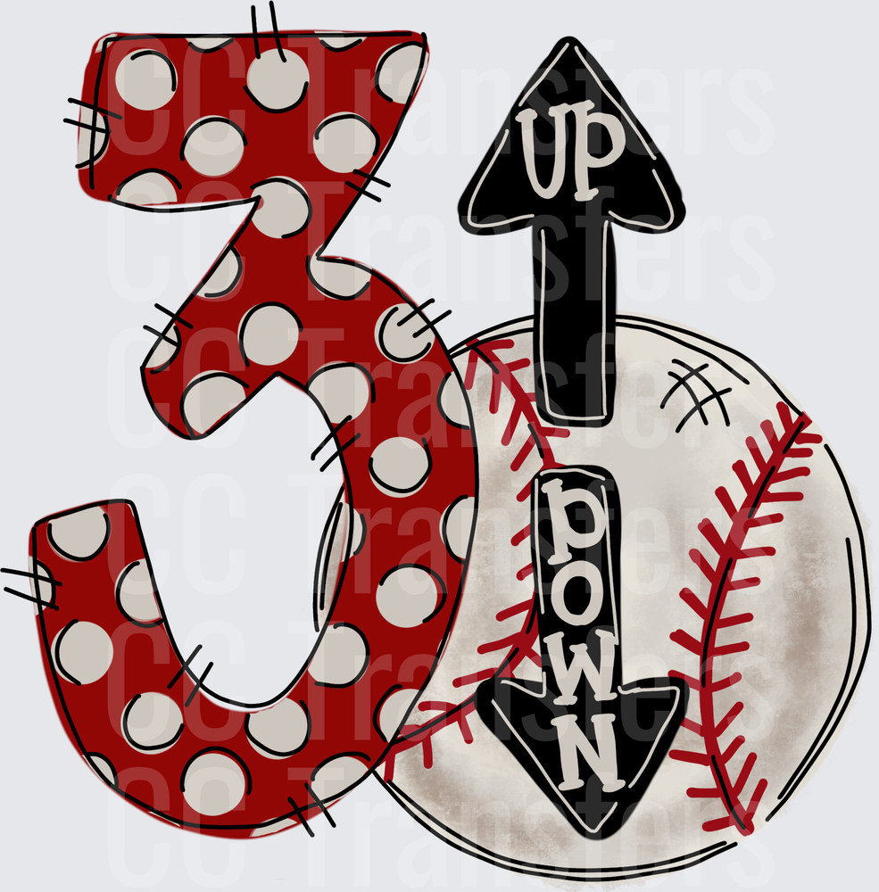 3 Up 3 Down Baseball Number Polka Dot Design (DTF)