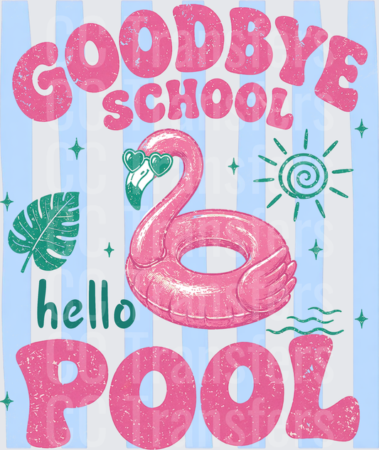 Goodbye School Hello Pool Pink Flamingo Float Summer (DTF)