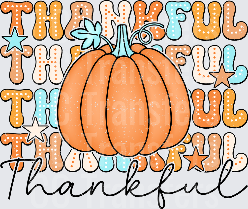 Thankful Stacked Retro Pumpkin Fall Thanksgiving (DTF)