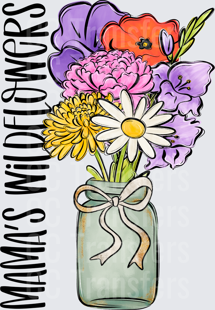 Mama's Wildflowers Mason Jar Bouquet with Bow (DTF)