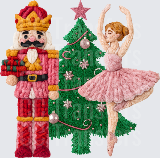 Yarn Art Nutcracker Soldier Ballerina Christmas Tree (DTF)