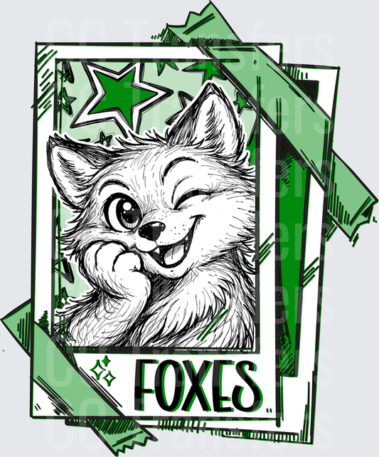 Smirking Fox Polaroid Card Green Stars Sketch (DTF)