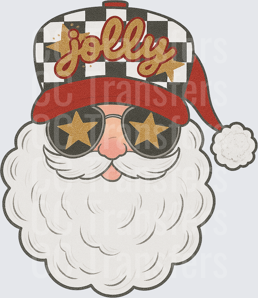 Jolly Santa Face Star Sunglasses Checkered Trucker Hat (DTF)