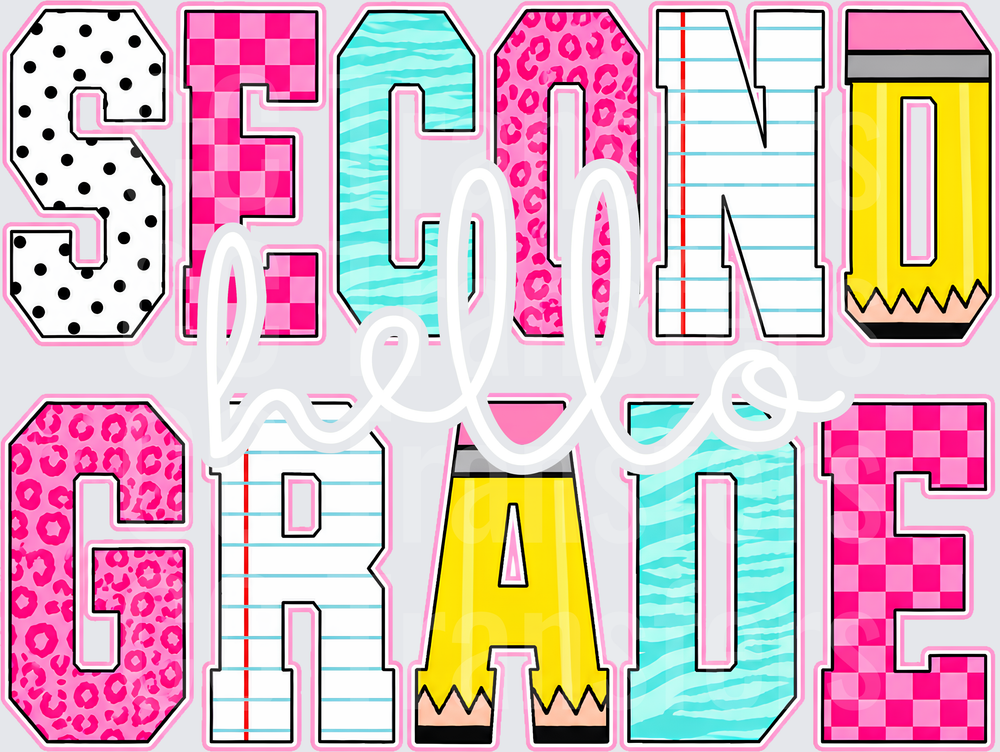 Second Grade Bold Patterned Letters School Design (DTF)