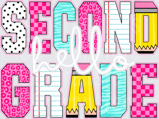 Second Grade Bold Patterned Letters School Design (DTF)