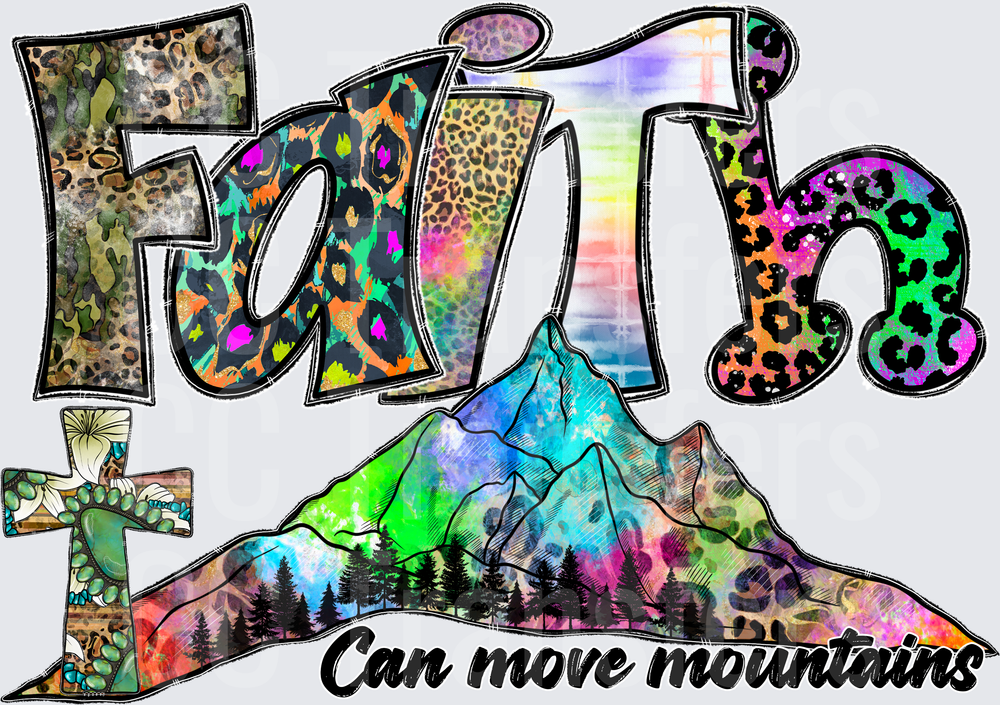 Faith Can Move Mountains Colorful Leopard Cross (DTF)