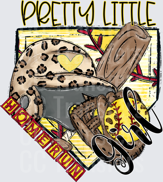 Pretty Little Home Run Girl Softball Leopard Print (DTF)