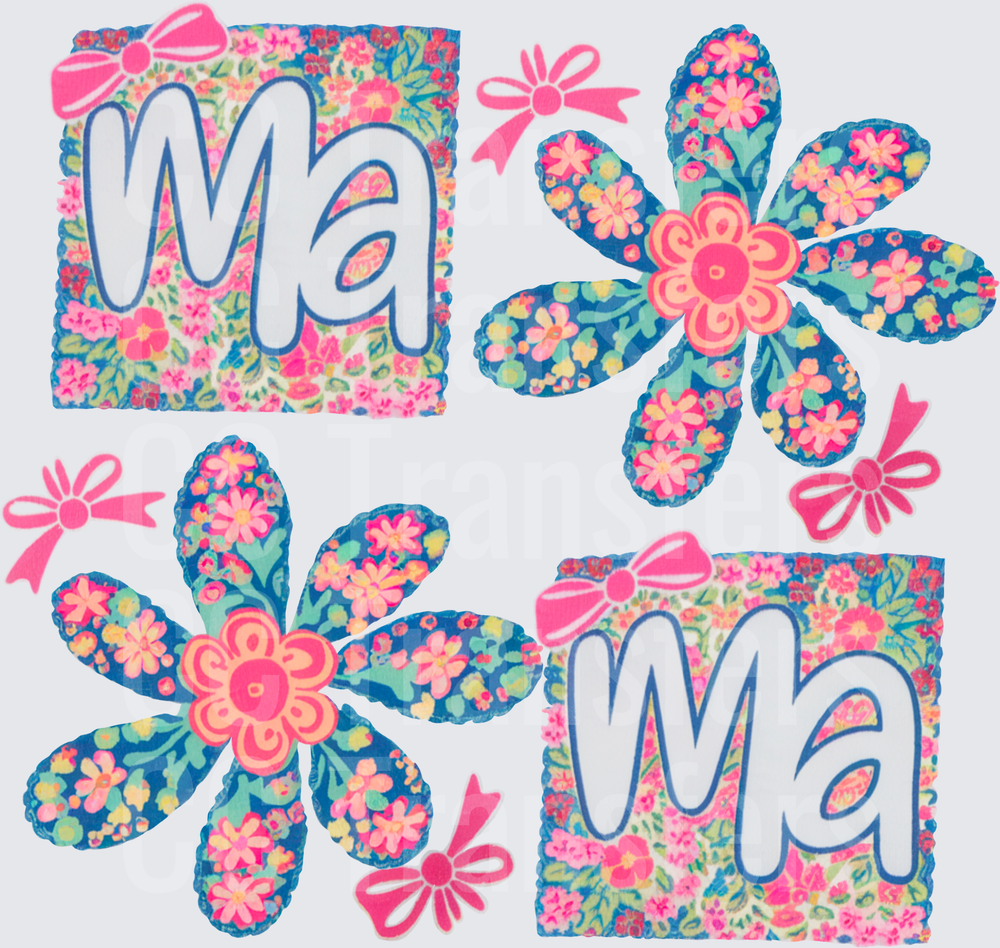 Mama Floral Patchwork Daisy Pink Bow Bundle (DTF)