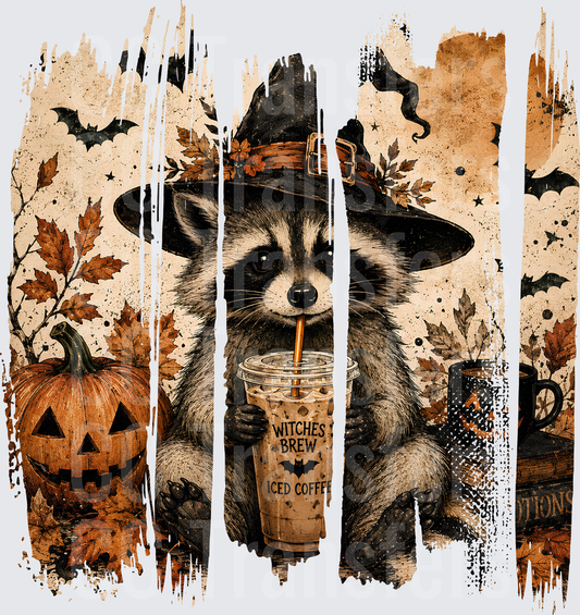 Halloween Raccoon Witch Witches Brew Iced Coffee (DTF)
