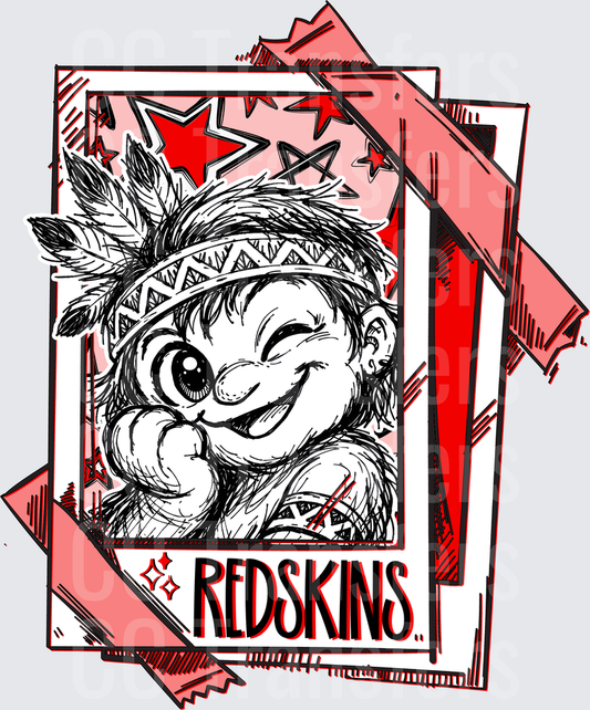 Cartoon Native Character Winking Feather Headband Redskins (DTF)