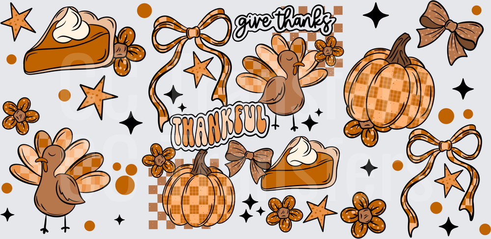 Thankful Give Thanks Thanksgiving Turkey Pumpkin Pie DTF