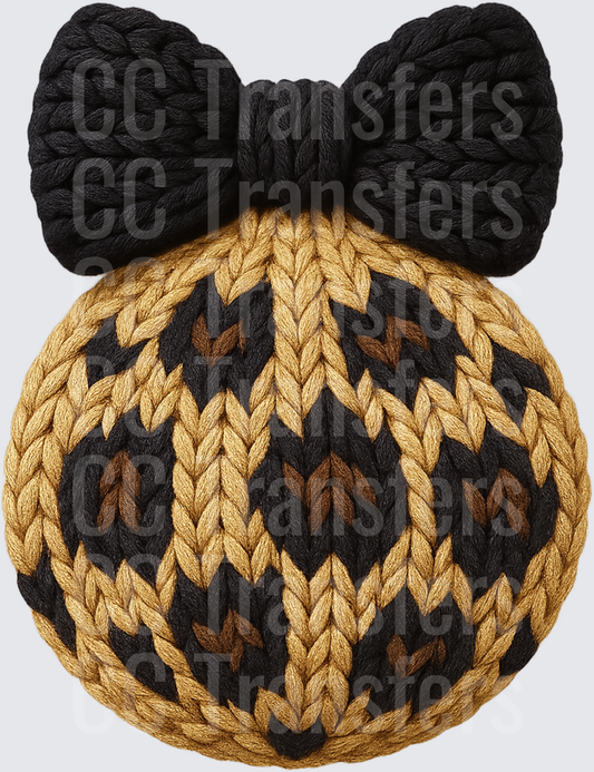 Chunky Knit Winter Beanie Hat with Black Bow (DTF)