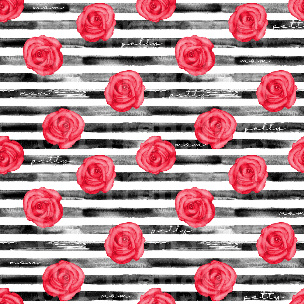 Petty Mom Red Roses Black Stripe Pattern (DTF)
