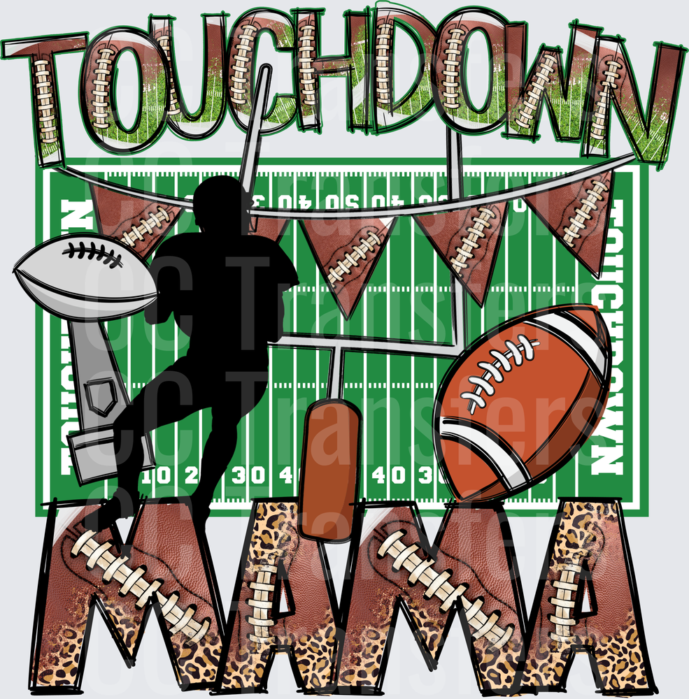 Touchdown Mama Football Field Leopard Letters (DTF)