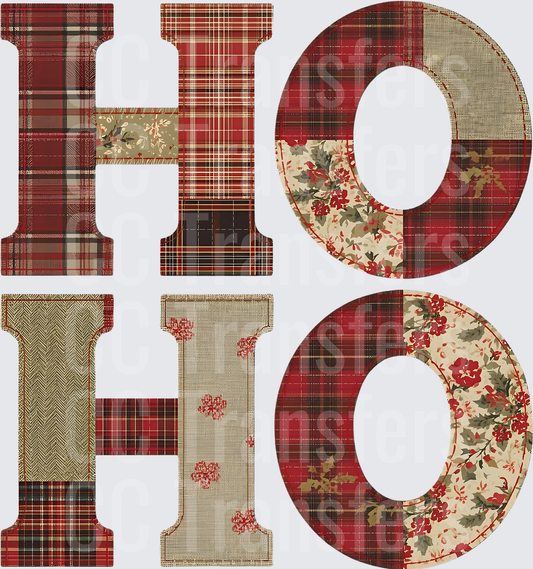 HO HO Patchwork Plaid Floral Christmas Letters (DTF)