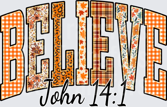 Believe John 14:1 Fall Patchwork Varsity Letters (DTF)