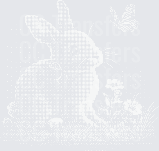 Bunny Sitting in Garden with Butterfly Floral Scene (DTF)