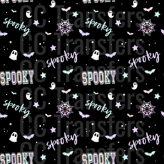 Pastel Spooky Halloween Pattern Ghosts Bats Stars (DTF)
