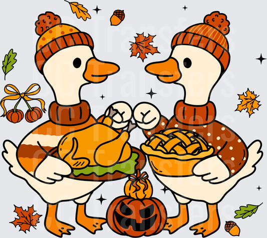 Thanksgiving Ducks in Beanies with Turkey and Pie (DTF)
