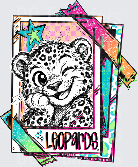 Cute Baby Leopard Cub Retro Neon Trading Card DTF