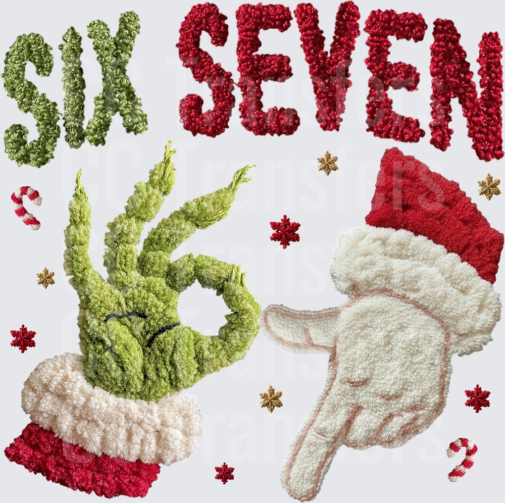Six Seven Fuzzy Christmas Hands Holiday Snowflakes (DTF)