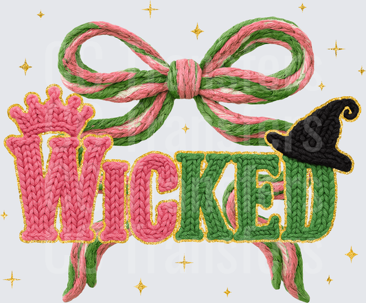 Wicked Knit Letter Design Pink Green Bow Witch Hat (DTF)