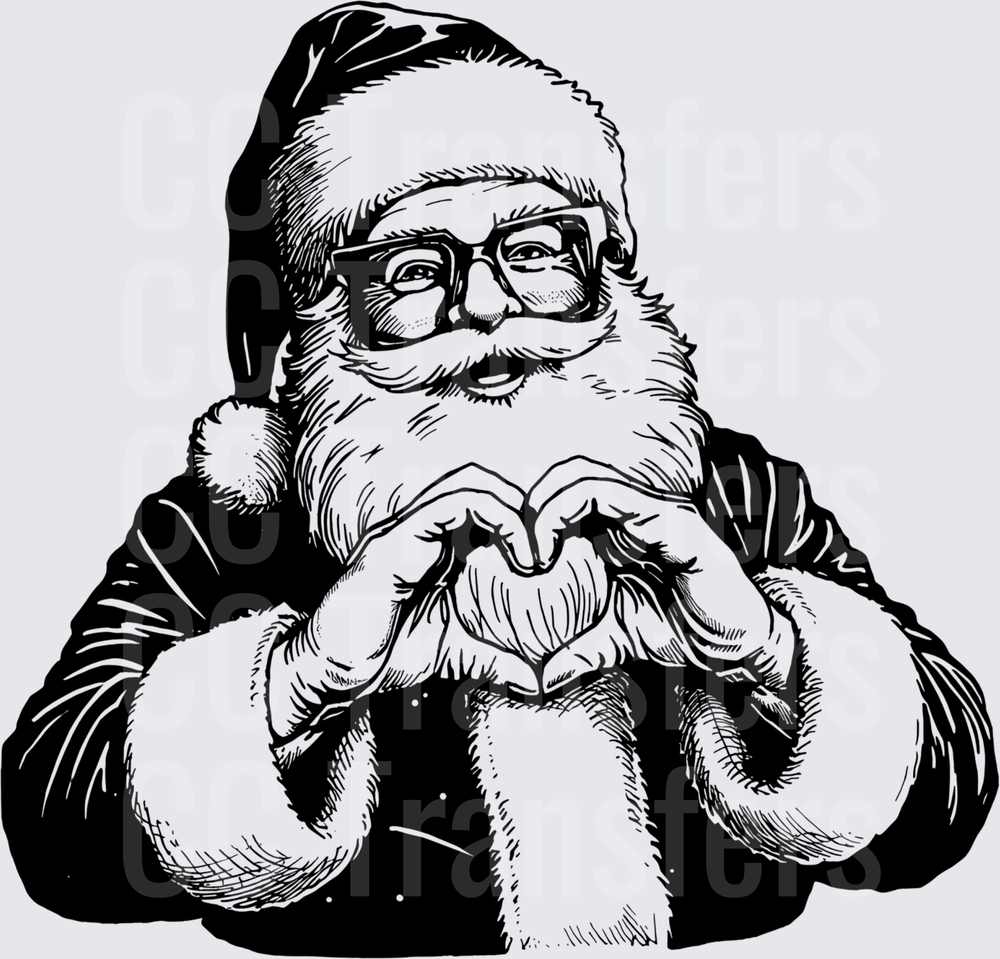 Santa Claus With Glasses Making Heart Hand Gesture (DTF)