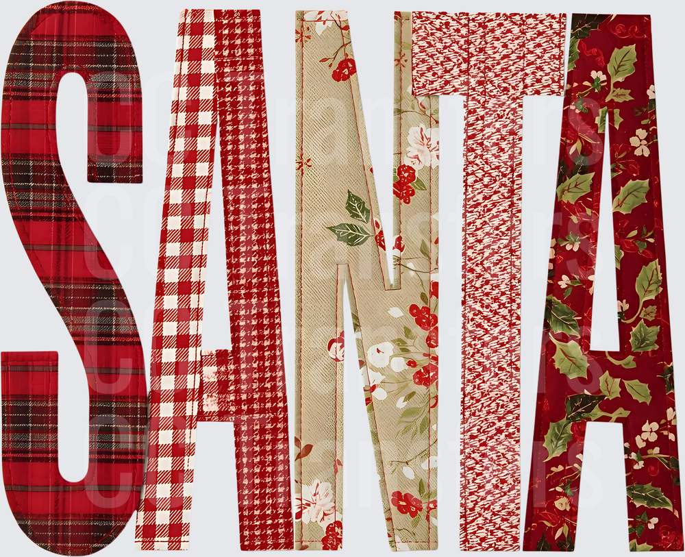SANTA Patchwork Plaid Floral Holiday Letters (DTF)