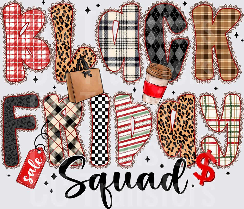 Black Friday Squad Patterned Letters Shopping (DTF)