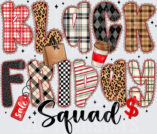 Black Friday Squad Patterned Letters Shopping (DTF)