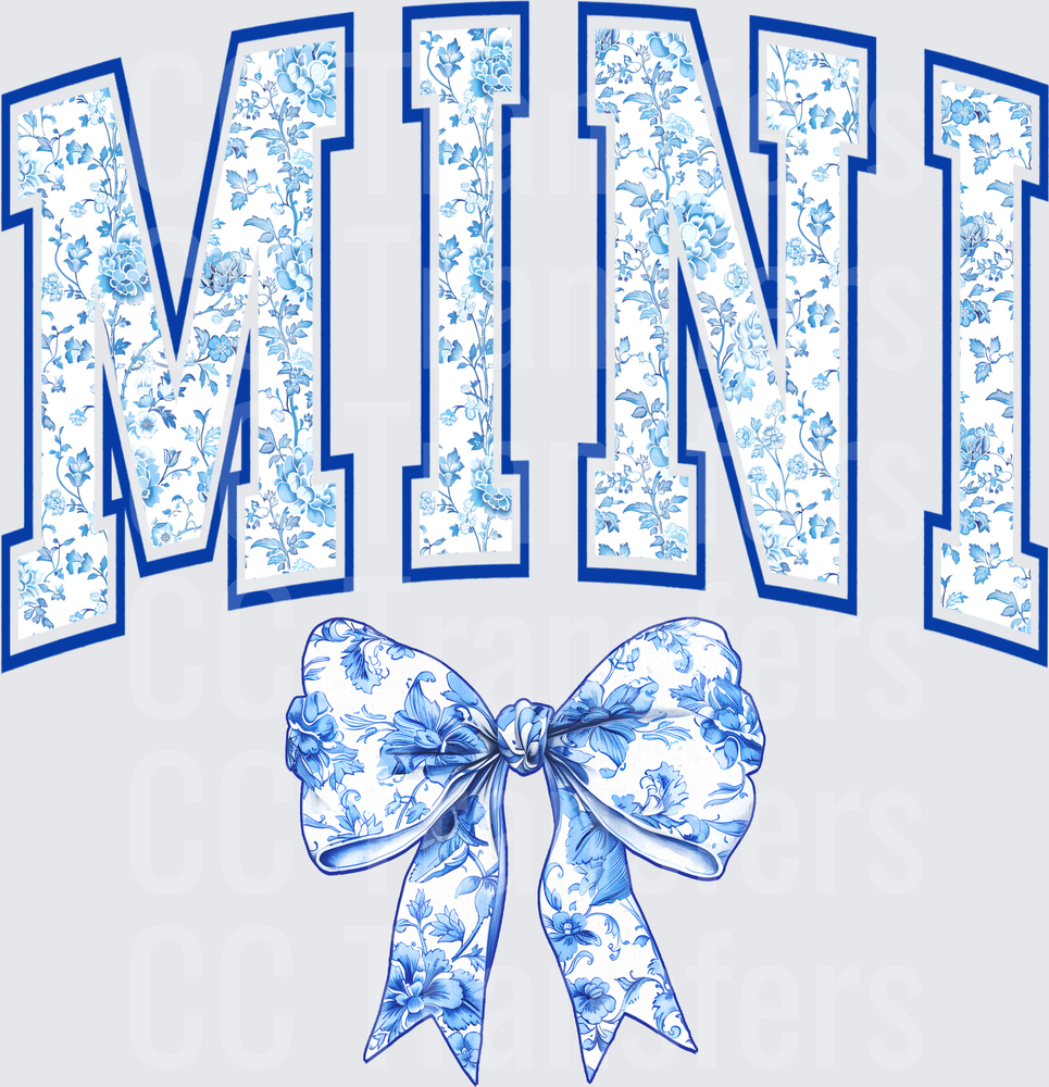 Blue Floral Varsity MINI Letters with Bow (DTF)