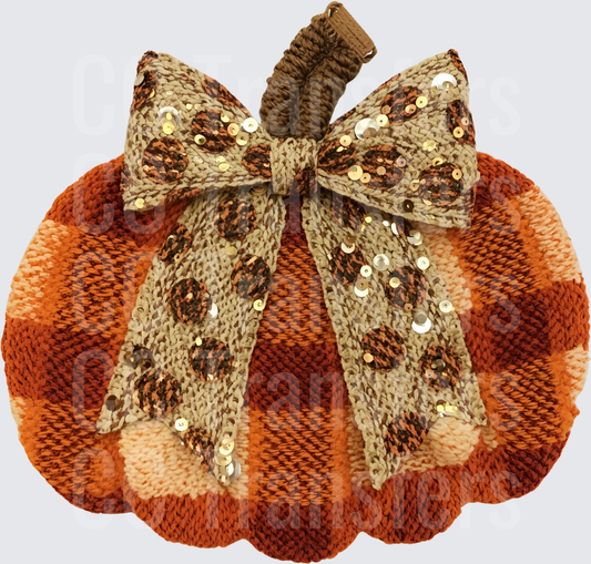 Plaid Knit Pumpkin with Sequin Bow Fall Harvest (DTF)