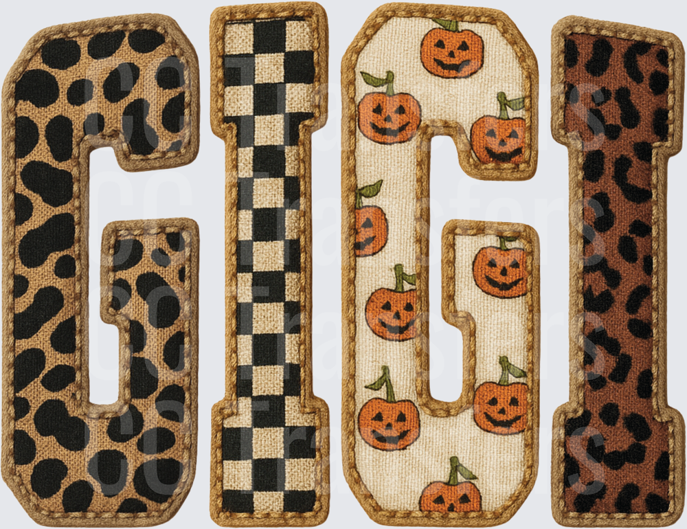 Gigi Halloween Patchwork Leopard Checkered Letters (DTF)