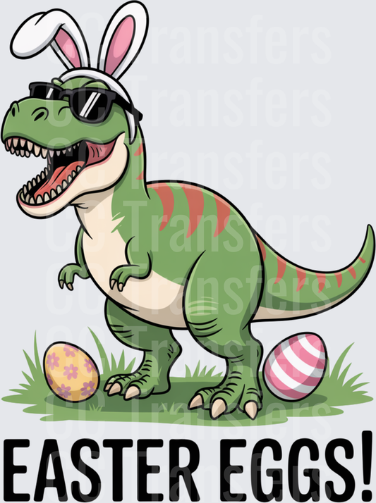 Cool T-Rex with Bunny Ears and Easter Eggs (DTF)