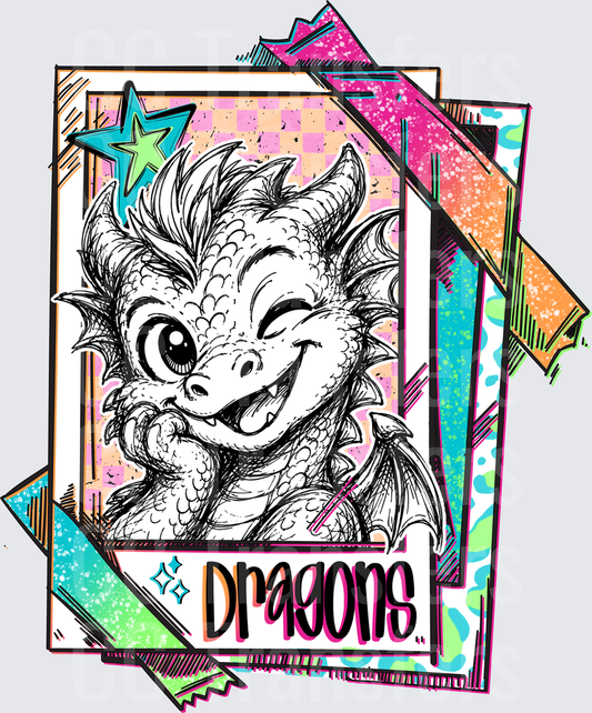 Cute Baby Dragon Winking Trading Card Style (DTF)