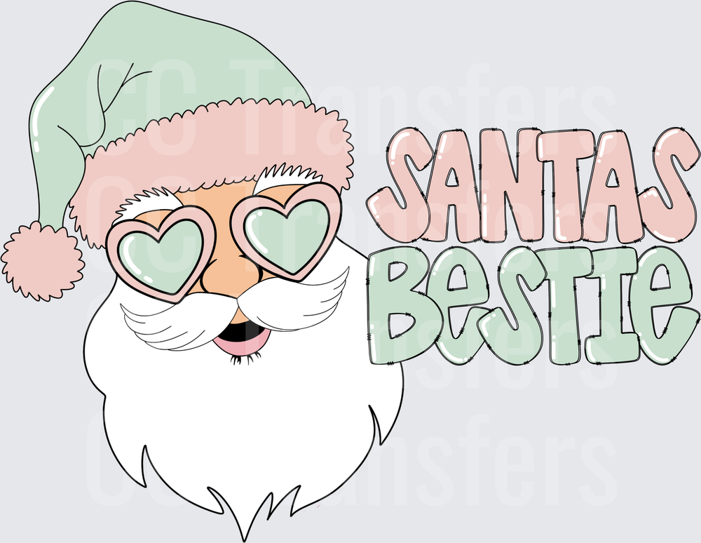 Santa's Bestie Pastel Heart Sunglasses Holiday (DTF)