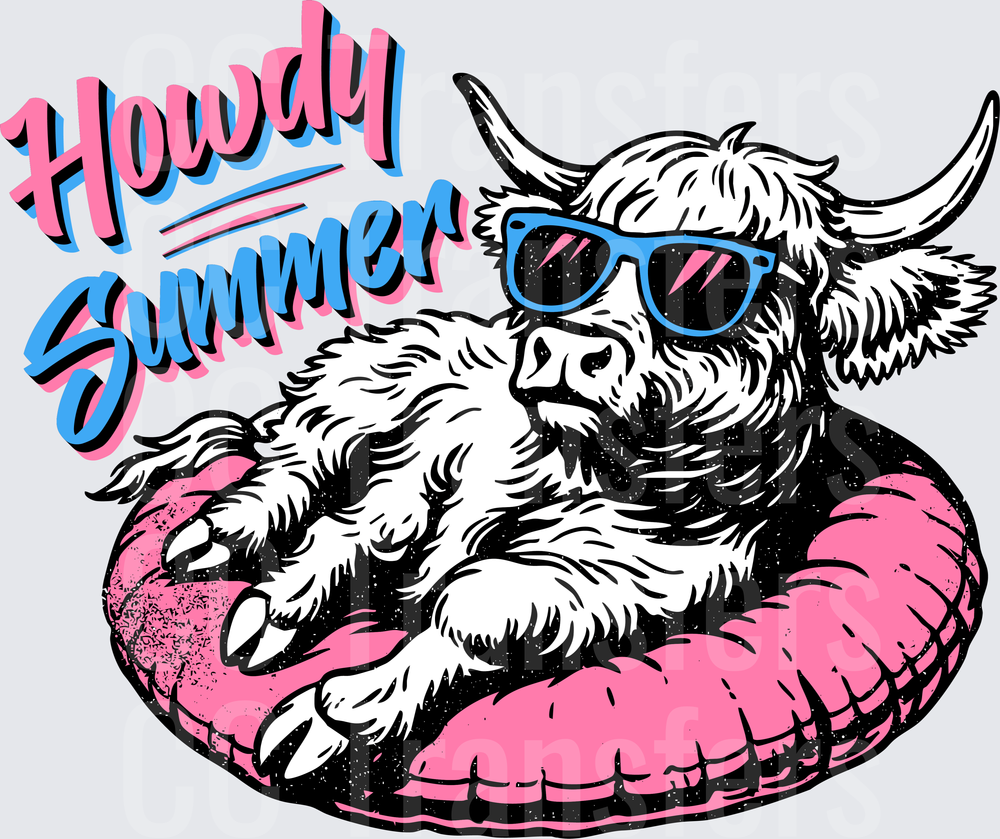 Howdy Summer Highland Cow Sunglasses Float (DTF)