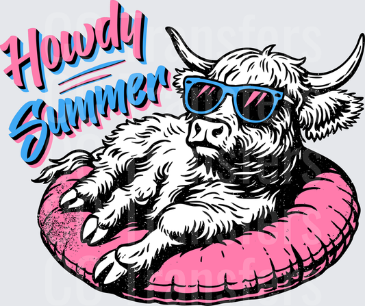 Howdy Summer Highland Cow Sunglasses Float (DTF)