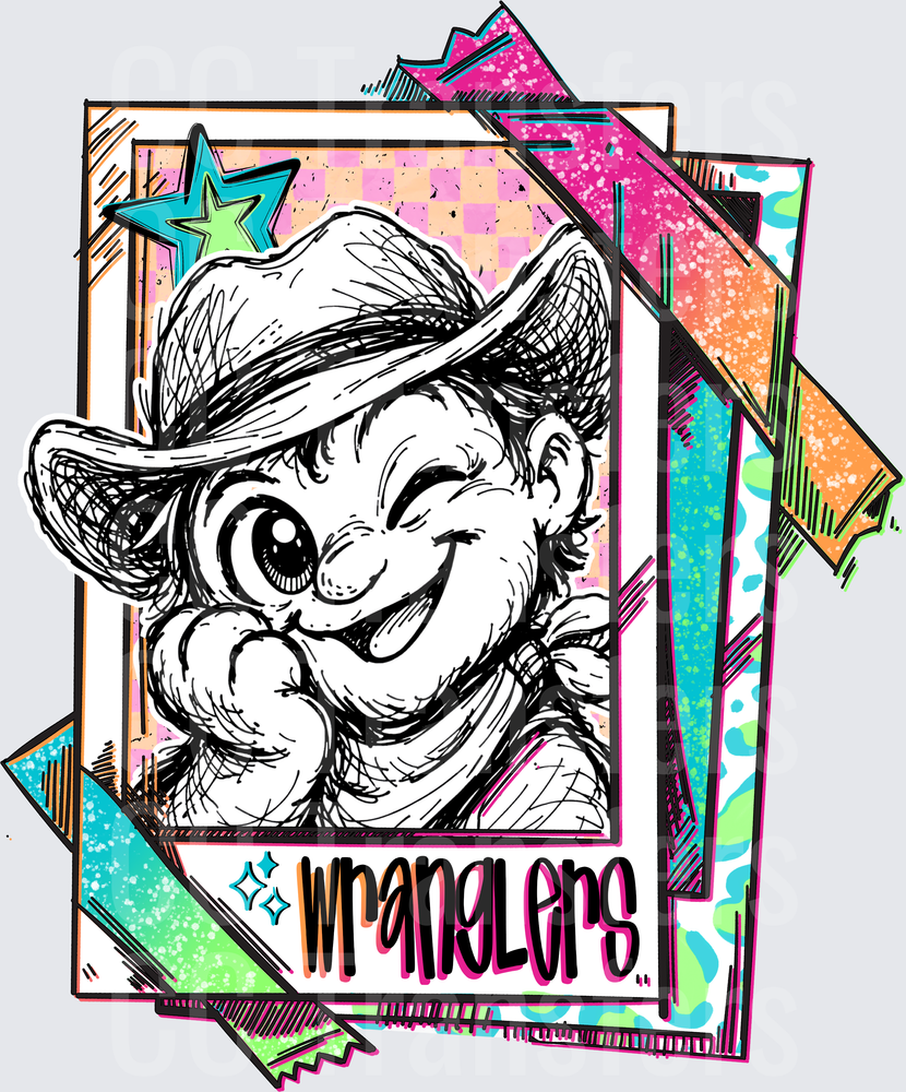 Wranglers Sketch Cowboy Character Retro Card Design (DTF)