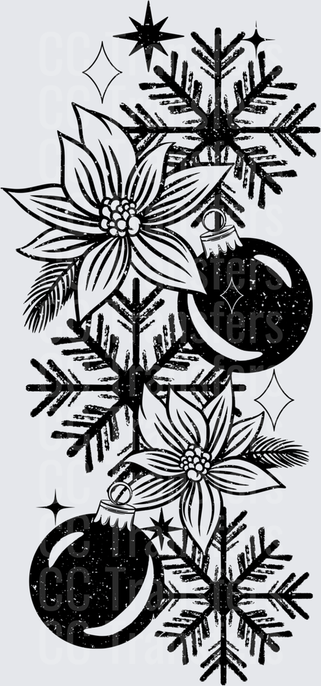 Black and White Christmas Poinsettia Snowflake Ornament (DTF)
