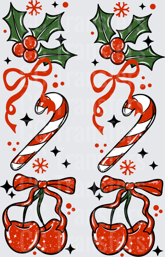 Retro Christmas Holly Candy Cane Cherry Set (DTF)
