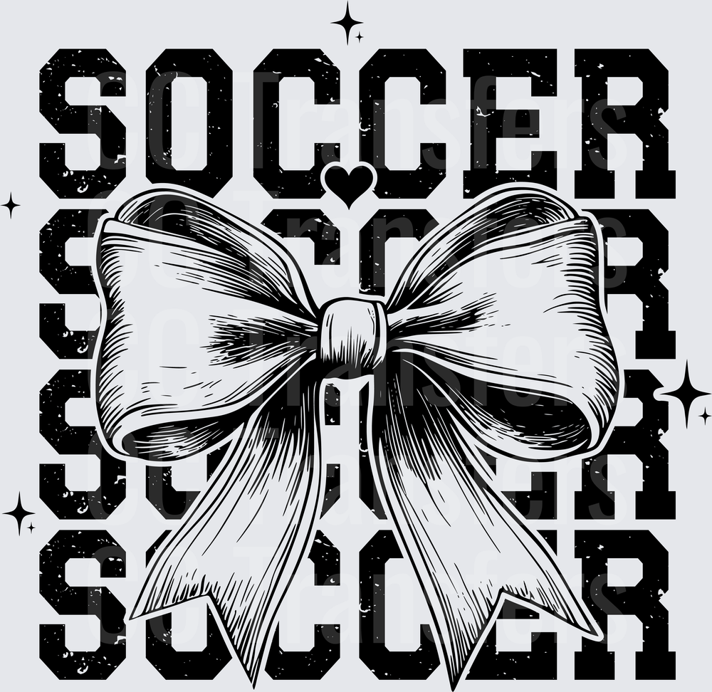 Stacked Soccer Text with Coquette Bow Heart Accent (DTF)